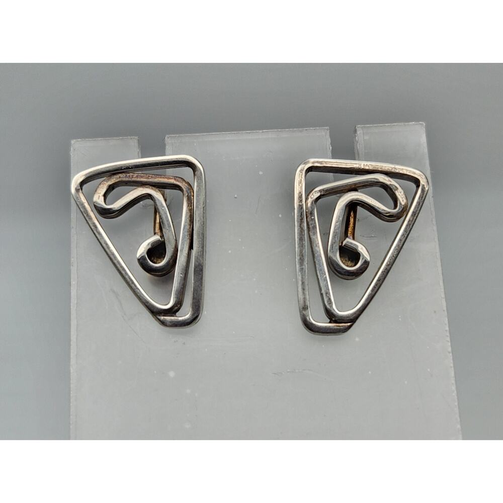 Ed Levin Sterling Silver Modernist Mid Century Screwback Earrings Signed